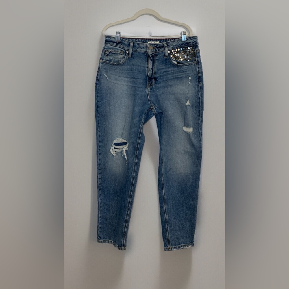 Edgely 90s Taper High Rise Mom Jeans Womens 17 Light Blue Distressed Denim